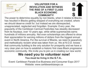 Caribbean Parade Eve Business volunteer flyer N.O.D. front